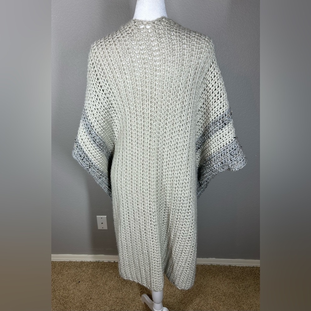 Womens Handmade Boho Crochet Coastal Cowgirl Neutral Cardigan O/S Beige Gray - Picture 7 of 9